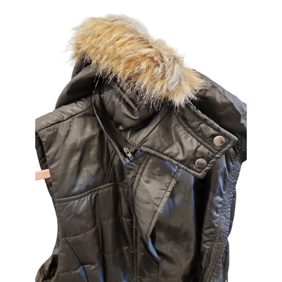 American Rag Black Puffy Vest with Removable Fur Hood - Picture 4 of 5